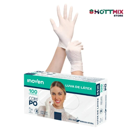 Luva Látex Com Pó Tamanho PP P M G Inoven Caixa C/ 100 Unidades