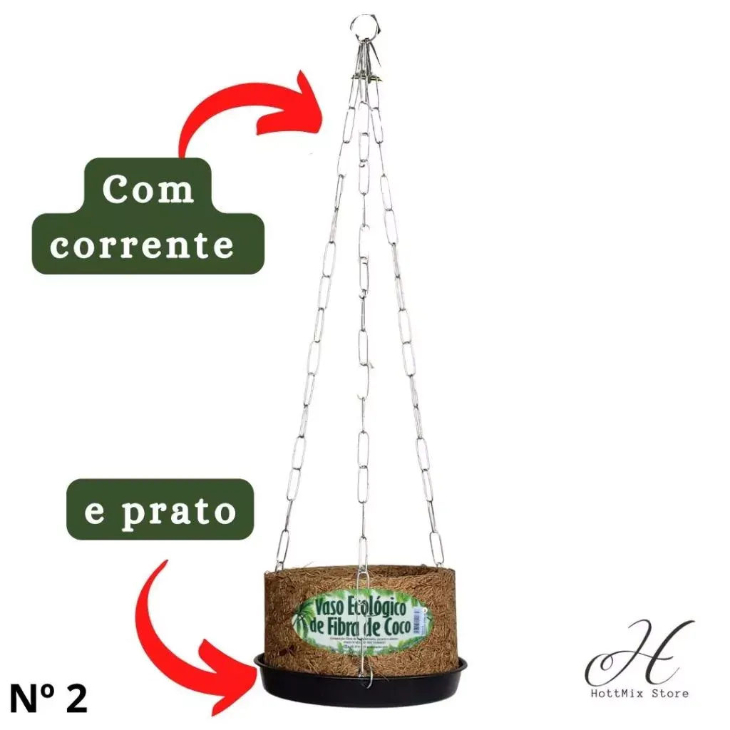 Vaso Xaxim Ecológico Fibra De Coco, N2 (18x10cm) C/ Corrente E Prato - Agrofor